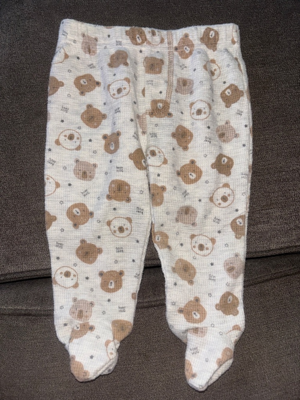 Unbranded Kids Beige Bear Print Footed Joggers
